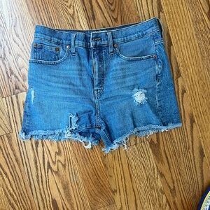 High rise distressed denim shorts